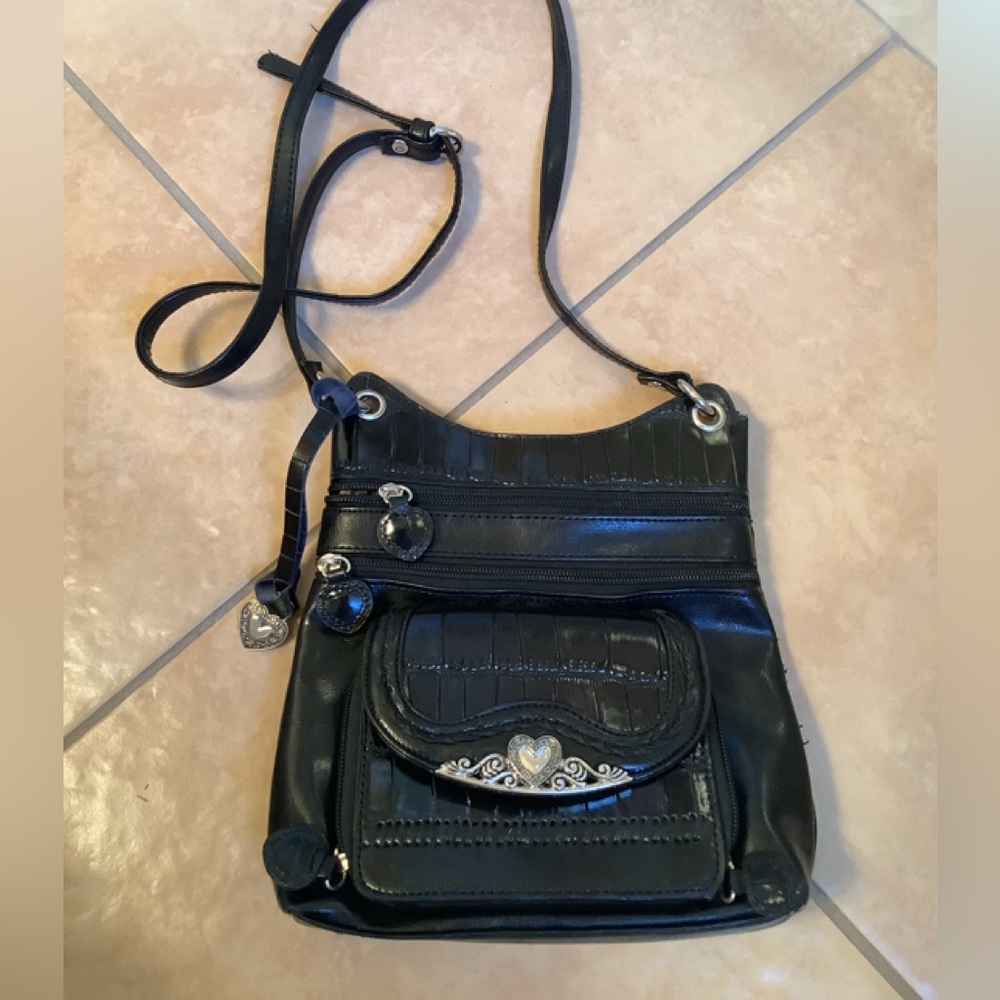 Purse Black crossbody bag, silver hearts detail with hearts adjustable s…